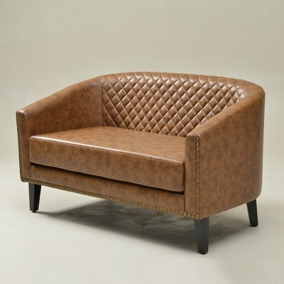 KINWELL 50"W Tufted Faux Leather Upholstered Small Loveseat Sofa