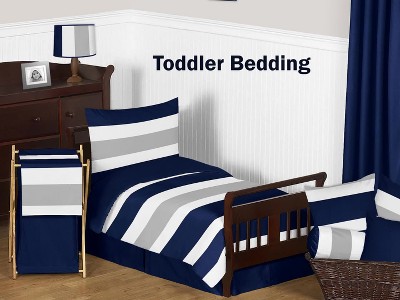 Navy and Gray Striped Full Microfiber Comforter Set