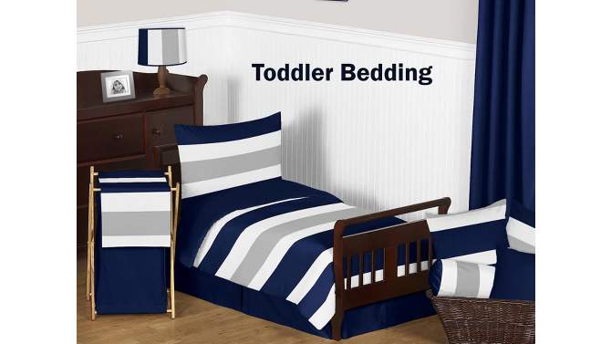 3pc Striped Full/Queen Kids&#39; Comforter Bedding Set Navy and Gray - Sweet Jojo Designs, 2 of 8, play video