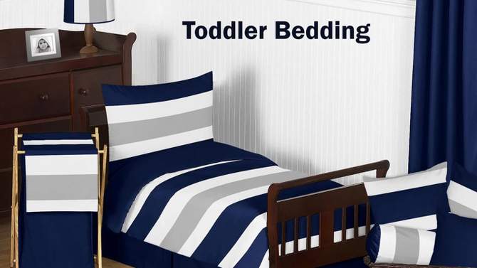 3pc Striped Full/Queen Kids&#39; Comforter Bedding Set Navy and Gray - Sweet Jojo Designs, 2 of 8, play video