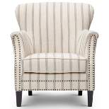 Fabric Upholste Wooden Accent Chair with Nail Head Trim White/Gray - Benzara