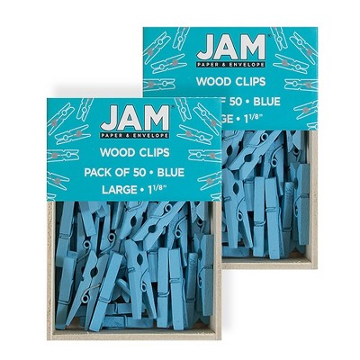 JAM Paper Wood Clip Clothespins Medium 1 1/8 Inch Blue Clothes Pins 230726776A