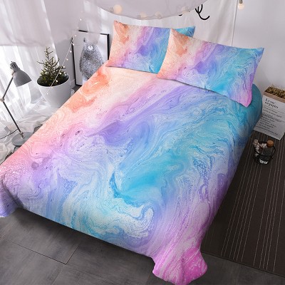 Boersma Luxury Pink Bedding Set Rainbow Marble Duvet Cover Set Rock Girls Bed Cover Set Nature Colorful Bedlinen Twin Size
