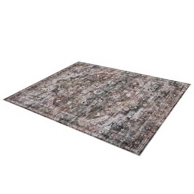 Washable Vintage Distressed Runner Rug, Non-Slip Stain Resistant Hallway , Traditional Medallion Floor Carpet for Doorway & Bedside, Brown