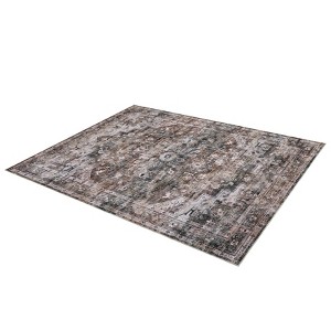 Washable Vintage Distressed Runner Rug, Non-Slip Stain Resistant Hallway , Traditional Medallion Floor Carpet for Doorway & Bedside, Brown - 1 of 4
