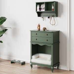 Bencmate Pet Storage Cabinet with Wall Mounted Cabinet, 2 Drawers and Semi-Open Space,Green,(27.5"*15.7"*39.7") - 1 of 4