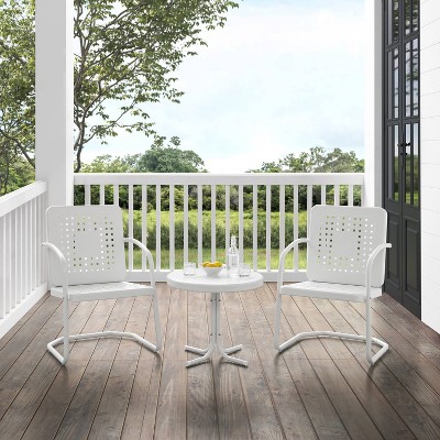 White Steel 3-Piece Outdoor Chair and Table Set