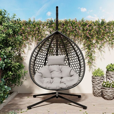 Versatile Hanging Egg Chair, Egg Chair For Outside With Cushion, Egg Chair Hanging With Sturdy Iron Base Support-Cuddlewood