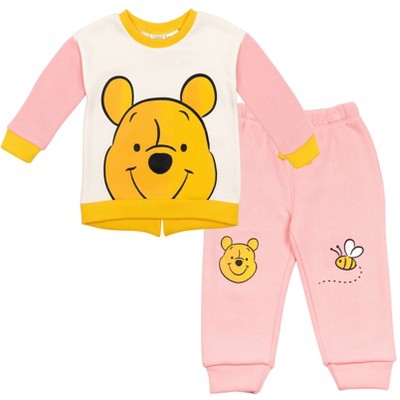 Image of Disney Winnie the Pooh Infant Baby Girls Fleece Sweatshirt and Pants Set Pink 24 Months