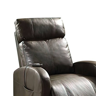 Dark Gray Faux Leather Power Lift Recliner with Wood Accents