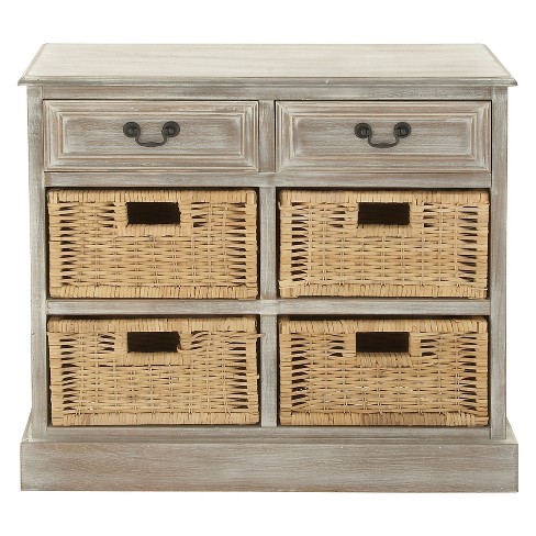 Wood Storage Accent Chest 4 Wicker Basket Drawers Taupe Olivia