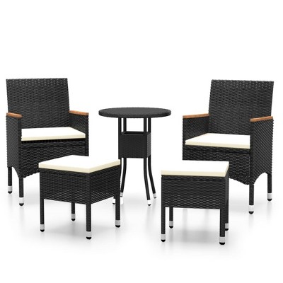 vidaXL Garden Furniture 5-Piece Set Garden Set Lounge Balcony Furniture Garden Table Garden Chair Garden Stool Poly Rattan Black