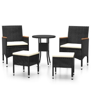 vidaXL Garden Furniture 5-Piece Set Garden Set Lounge Balcony Furniture Garden Table Garden Chair Garden Stool Poly Rattan Black - 1 of 4