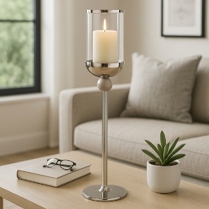 Contemporary Glass Floor Hurricane Candle Holder - Decorative Candle Stick Holder for Pillar Candles and Table Centerpieces Accent - 1 of 4