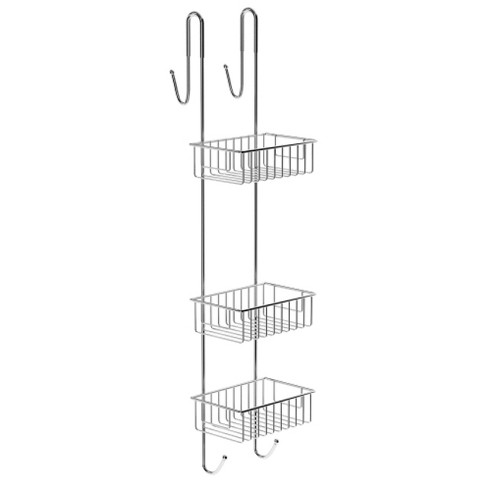 Bamodi 7 x 7 Shelf Stainless Steel Hanging Shower Caddy with Hooks -  2-Tier - Silver