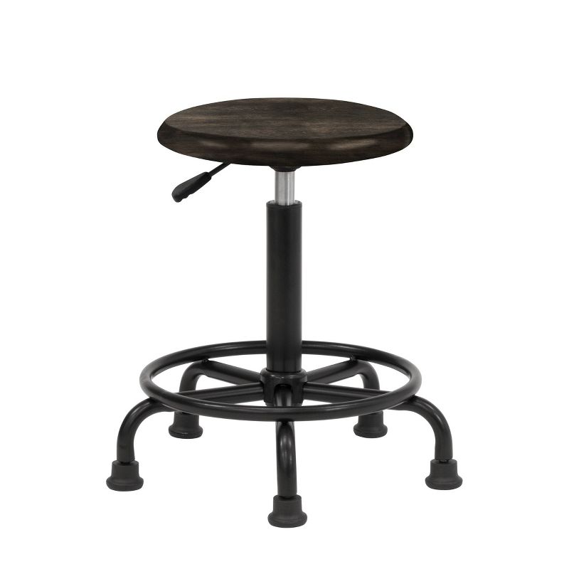 Retro Wood and Metal Swivel Height Adjustable Stool with Foot Ring - Distressed Black - studio designs, 4 of 7