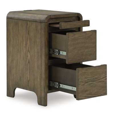 Light Brown Wood Rectangular End Table with Storage and USB Ports