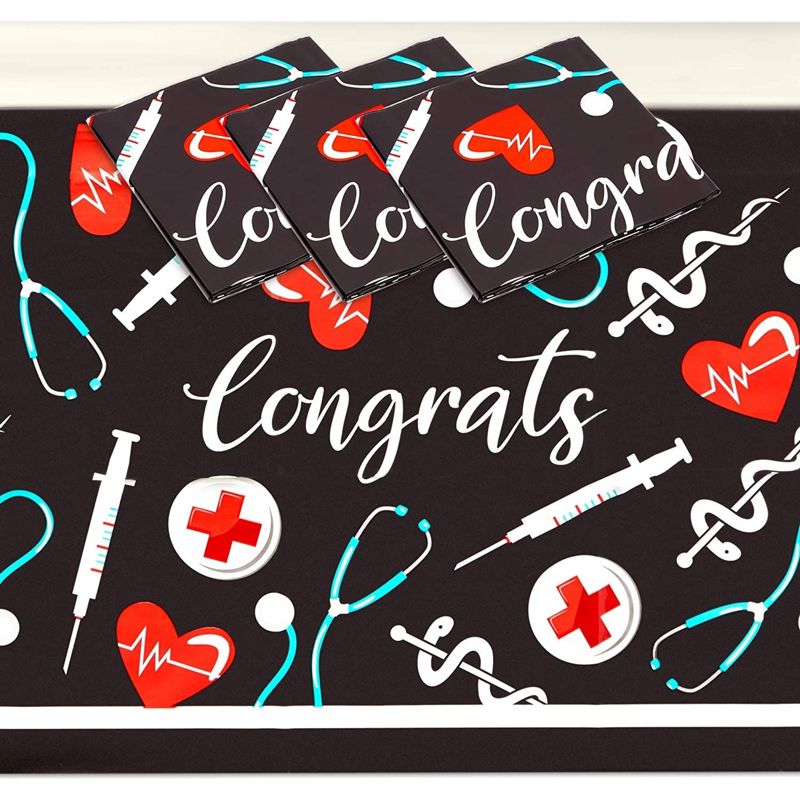 Sparkle and Bash 3 Pack Nurse Graduation Tablecloth, Congrats Plastic Table Cover, 2024 Grad Party Supplies Decorations, 54 x 108 in, 3 of 7
