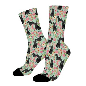 Scottie Dog Vintage Florals Women Printed Crew Socks Funny Funky Socks Soft Polyester Novelty Gifts for Artists Men - 1 of 1
