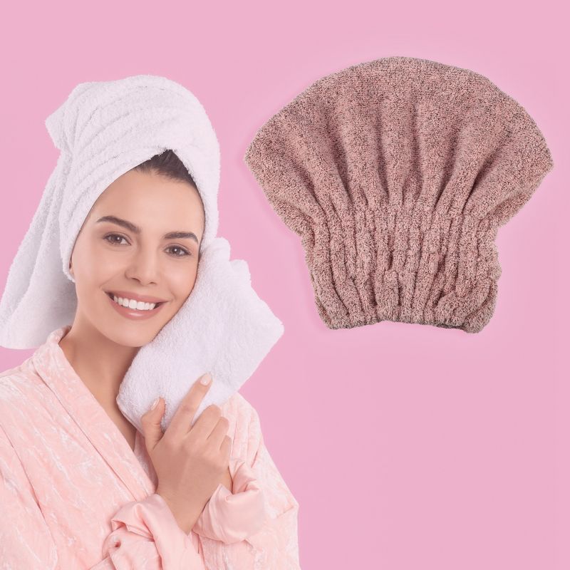 Unique Bargains Charcoal Fiber Hair Drying Towel Dry Cap 1 Pc, 2 of 8