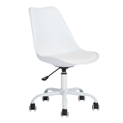 HomeRoots White Upholstered Plastic Acrylic and Steel Adjustable Swivel Rolling Office Chair