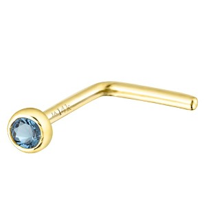 Jewelry Avalanche 22G 14K Gold Bezel-set Aquamarine L-shape Nose Stud - 1 of 1