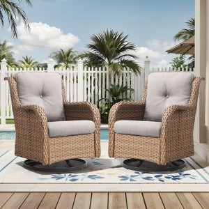 Buenhomino Outdoor Swivel Glider Rocking Chairs Set, 2 Pieces Rattan Wicker Patio Furniture Set for Porch Pool Deck Yard Garden - 1 of 4