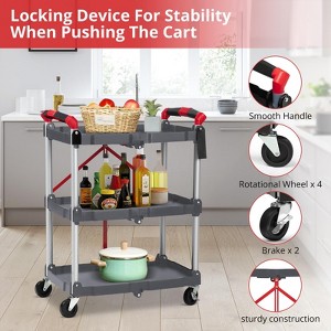 Garvee Portable Folding Service Cart, 3 Tier Folding Utility Cart, Collapsible Utility Carts for Office, Warehouse, 56 Lbs Load Capacity per Shelf - 1 of 4