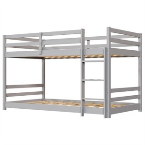 Karl Home Kids Low Floor Bunk Bed Twin Size with Guard Rails and Stairs in Gray - 1 of 4