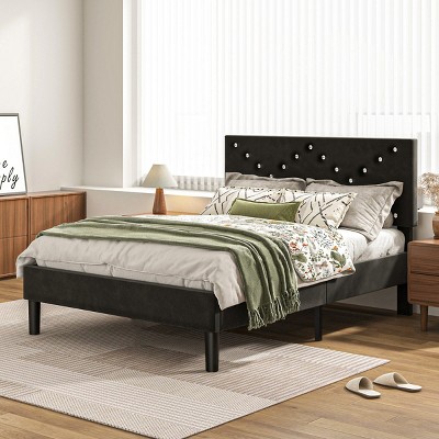 Accent Bed Frame Modern Upholstered with Crystal Button Headboard for Bedroom Full Size - 3irtyhousy