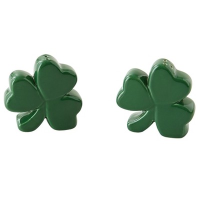 The Lakeside Collection St Patrick's Shamrock Tabletop Collection Plates or Salt and Pepper Set - Shaped Salt and Pepper Shakers