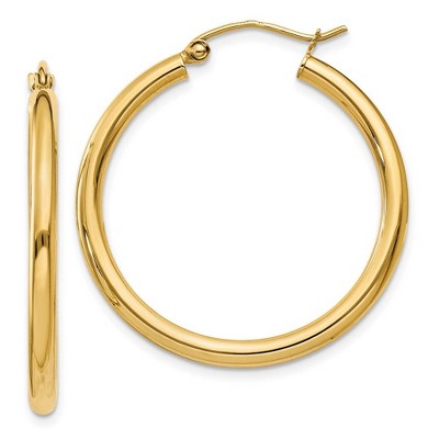 Black Bow Jewelry 2.5mm x 30mm 14k Yellow Gold Classic Round Hoop Earrings