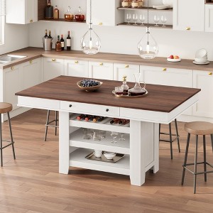 60-Inch Kitchen Island with Storage, Farmhouse 4-Tier Stationary Island Table with Large Countertop for Kitchen, Dining Room, Living Room - 1 of 4