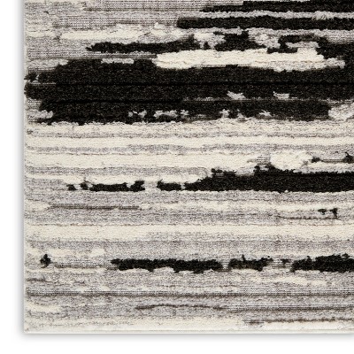 Ivory Charcoal Abstract Hand-Knotted 5'3" x 7'3" Synthetic Area Rug