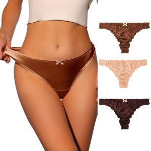 Agnes Orinda Women's Satin Soft Mid-Rise Ruffle Hipster Thong Lingerie Underwear 3 Packs - 1 of 4
