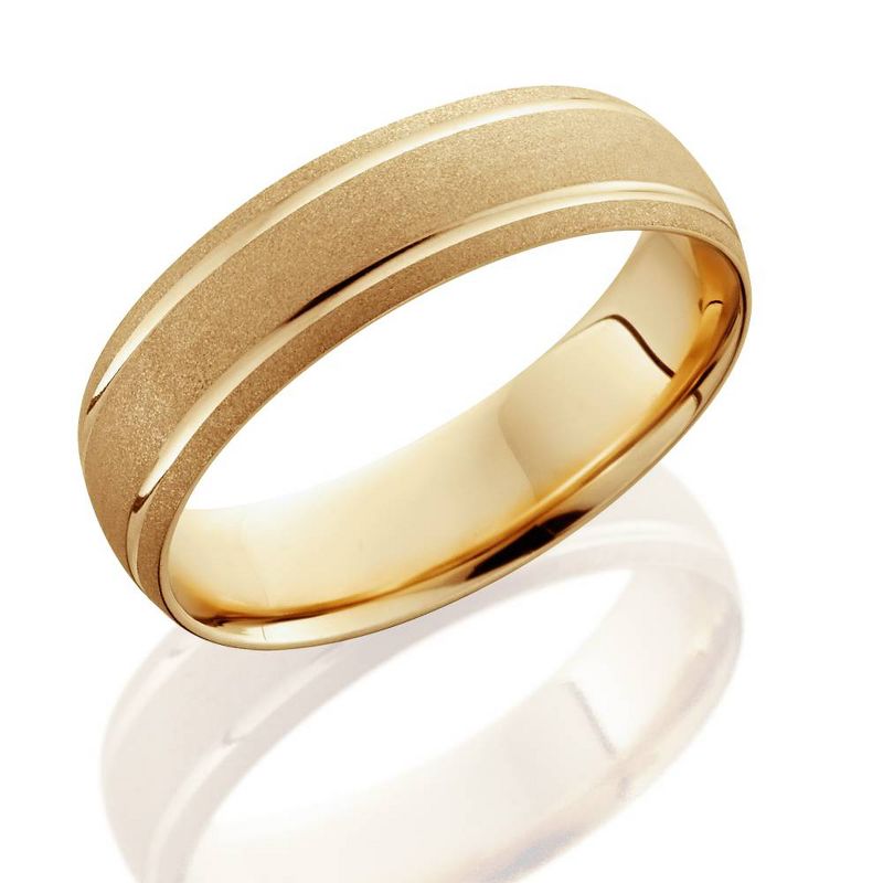 Pompeii3 14K Yellow Gold Mens Brushed Dome Double Line Wedding Band 6mm, 2 of 4