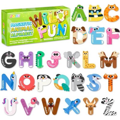 Joyfy Wooden Magnetic Letters, 26 Alphabet Fridge Magnets for Toddlers & Kids, Animal Educational Toys, Preschool ABC Spelling Learning Toys for Kids