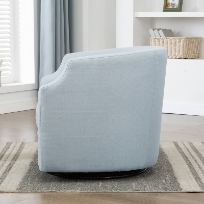 Sky Blue Transitional Swivel Barrel Accent Chair in Polyester