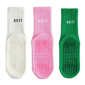 Anna-Kaci 3 Pair Combo Sale Anti Slip Crew Socks with Grip Soles and Ribbed Cuffs in Multiple Color Options - 1 of 4