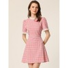 Allegra K Women's Summer Ruffle Neck Lace Panel Short Sleeve Check Gingham Dress - 2 of 4