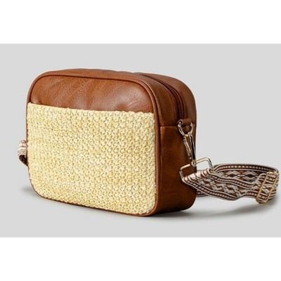 FATMOON Straw & Vegan Leather Crossbody Bags for Women Bohemian Summer Shoulder Purse Handbags with Wide Strap Vacation - Brown
