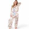 Anna-Kaci Women's Toile Print Satin Pajama Set with Ribbon Tie and Wide-Leg Pants- Khaki,Small - 4 of 4