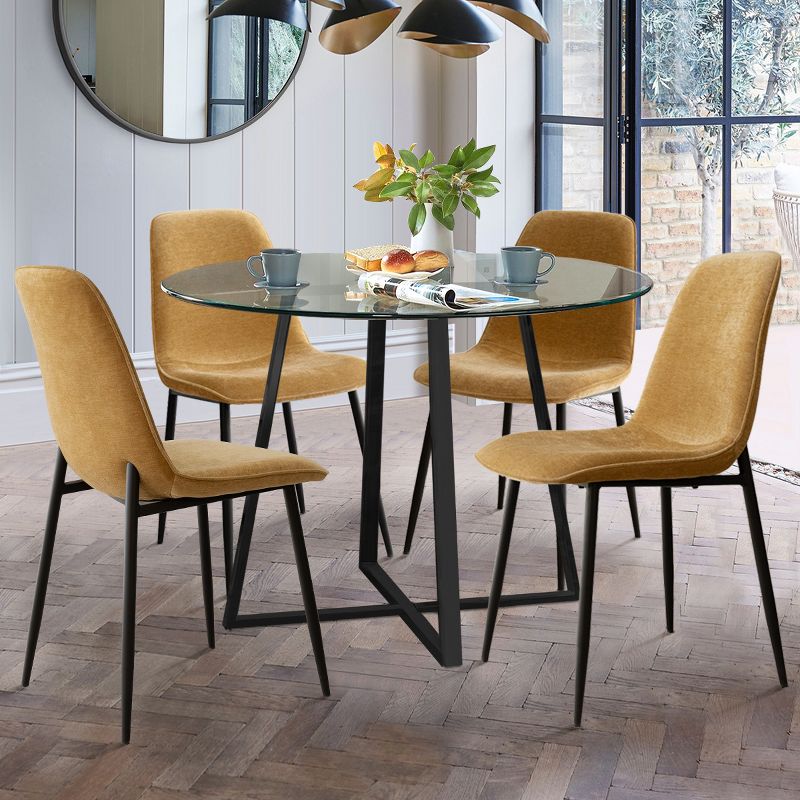 5-Piece Small Round Glass Dining Table Set For 4,Home Kitchen Round Table with Glass Tabletop and 4 Upholstered Armless Chairs-The Pop Maison, 1 of 11