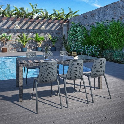 Tollesbury 7pc Wicker Patio Dining Set with Rectangular Table - Amazonia