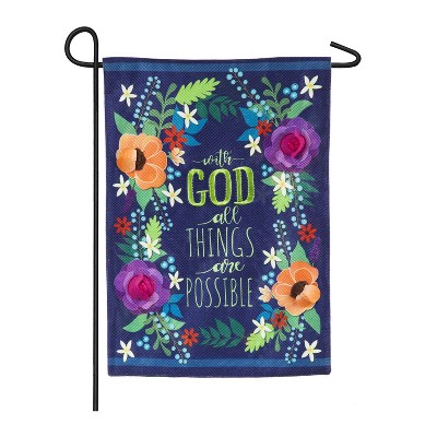 Evergreen Flag  All Things Are Possible Garden Burlap Flag