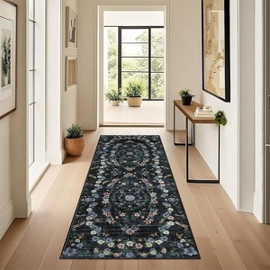 Acekool Washable Area Rug, Modern Floral Non-Slip Stain Resistant Low-Pile Carpet for Living Room Bedroom, Easy Care - 1 of 4