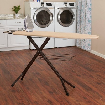 Deluxe Bronze Ironing Board with Iron Rest and Clothes Rack