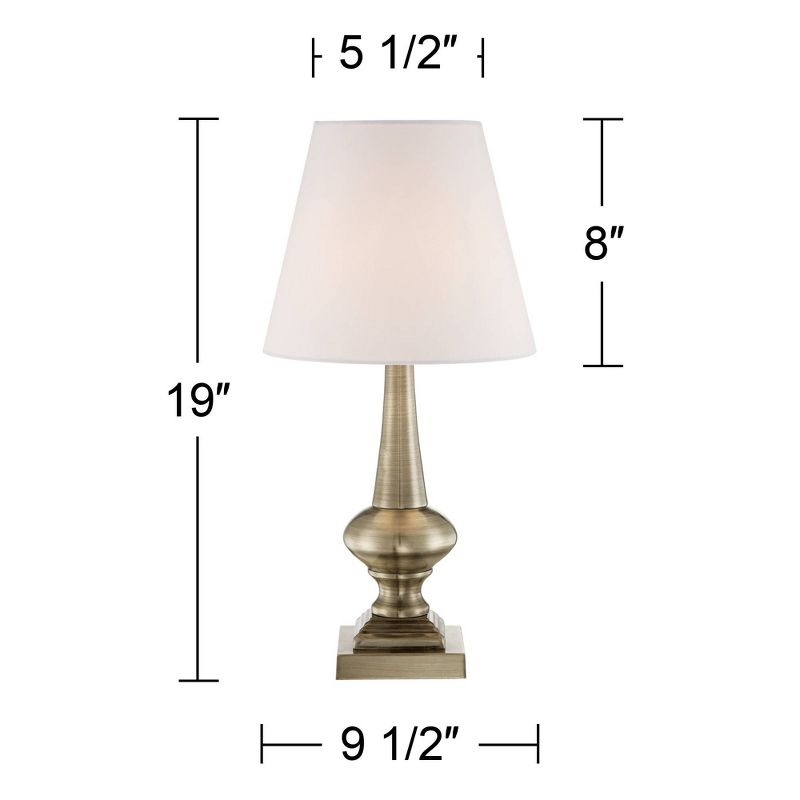 360 Lighting Traditional Accent Table Lamps 19" High Set of 2 Antique Brass Metal Touch On Off White Bell Fabric Shade for Bedroom Living Room Bedside, 4 of 10
