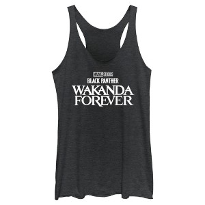 Women's Black Panther: Wakanda Forever Black and White Movie Logo Racerback Tank Top - 1 of 4