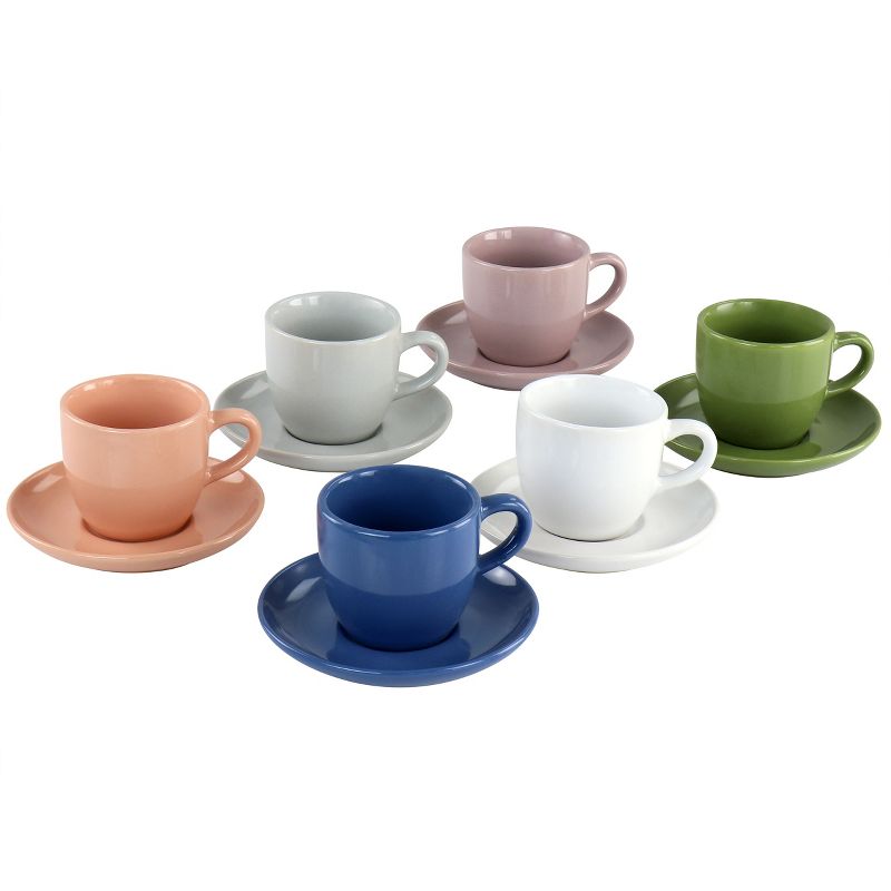 Mr. Coffee 12 Piece 3oz Stoneware Espresso Cup and Saucer Set in Assorted Colors, 1 of 9